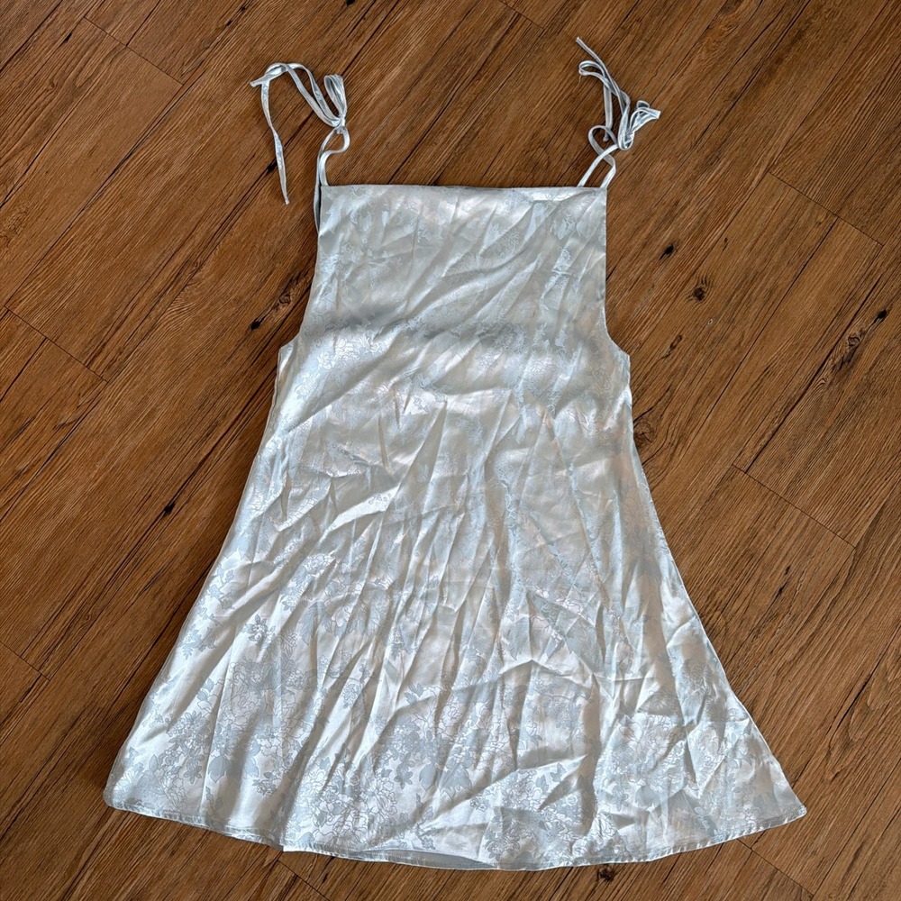 Shekou Satin Floral Dress Oriental Inspired Size M Aqua Short Sleeveless Sexy